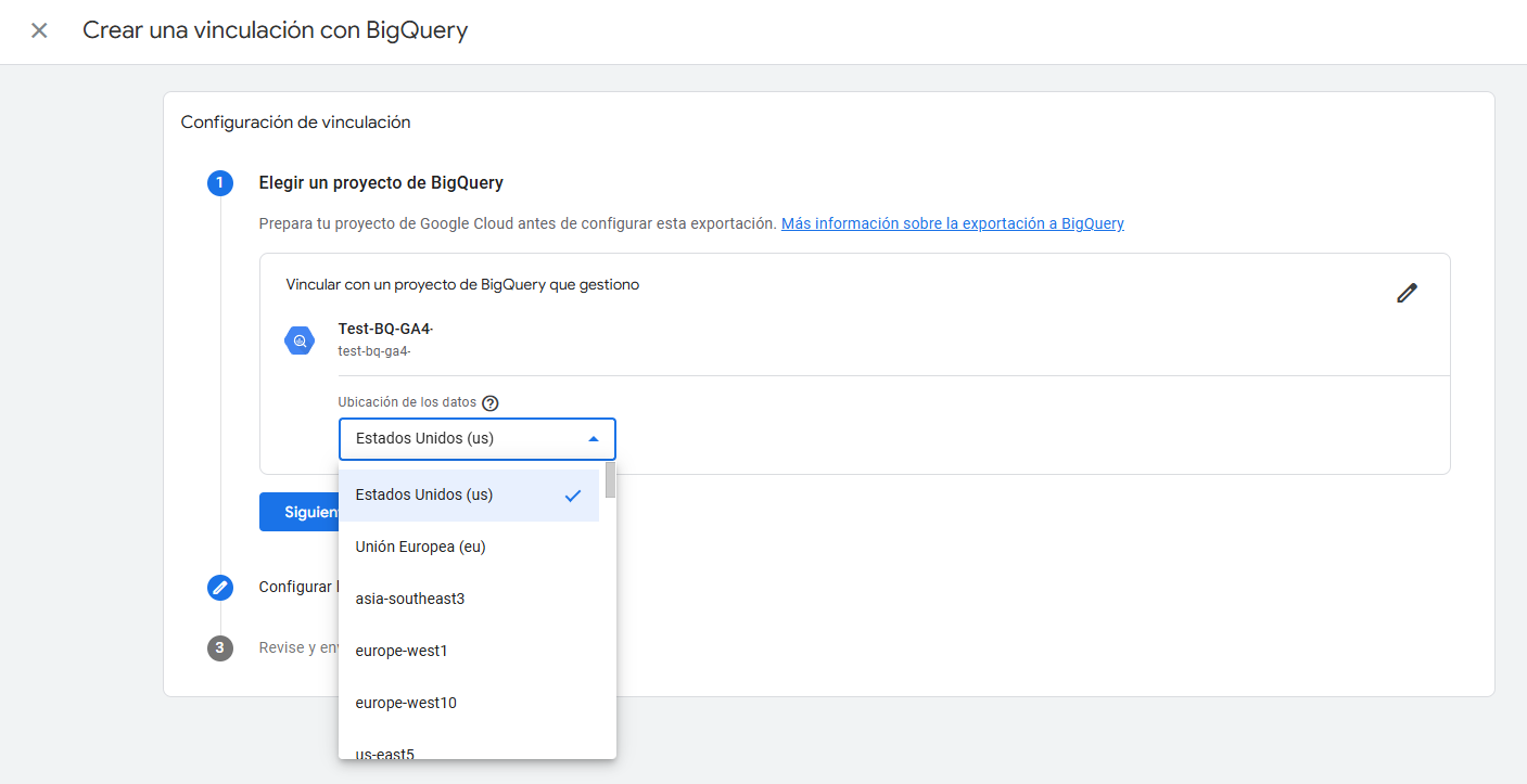 3 GA4-BQ configuracion elegir proyecto bq