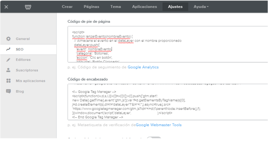 CMS incluir código en el head